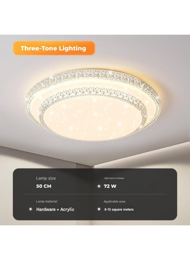 MODI 72W Modern Crystal Starry Sky LED Ceiling Light – 50CM Three-Tone Color Changing Fixture, 5000LM High Brightness - Image 5